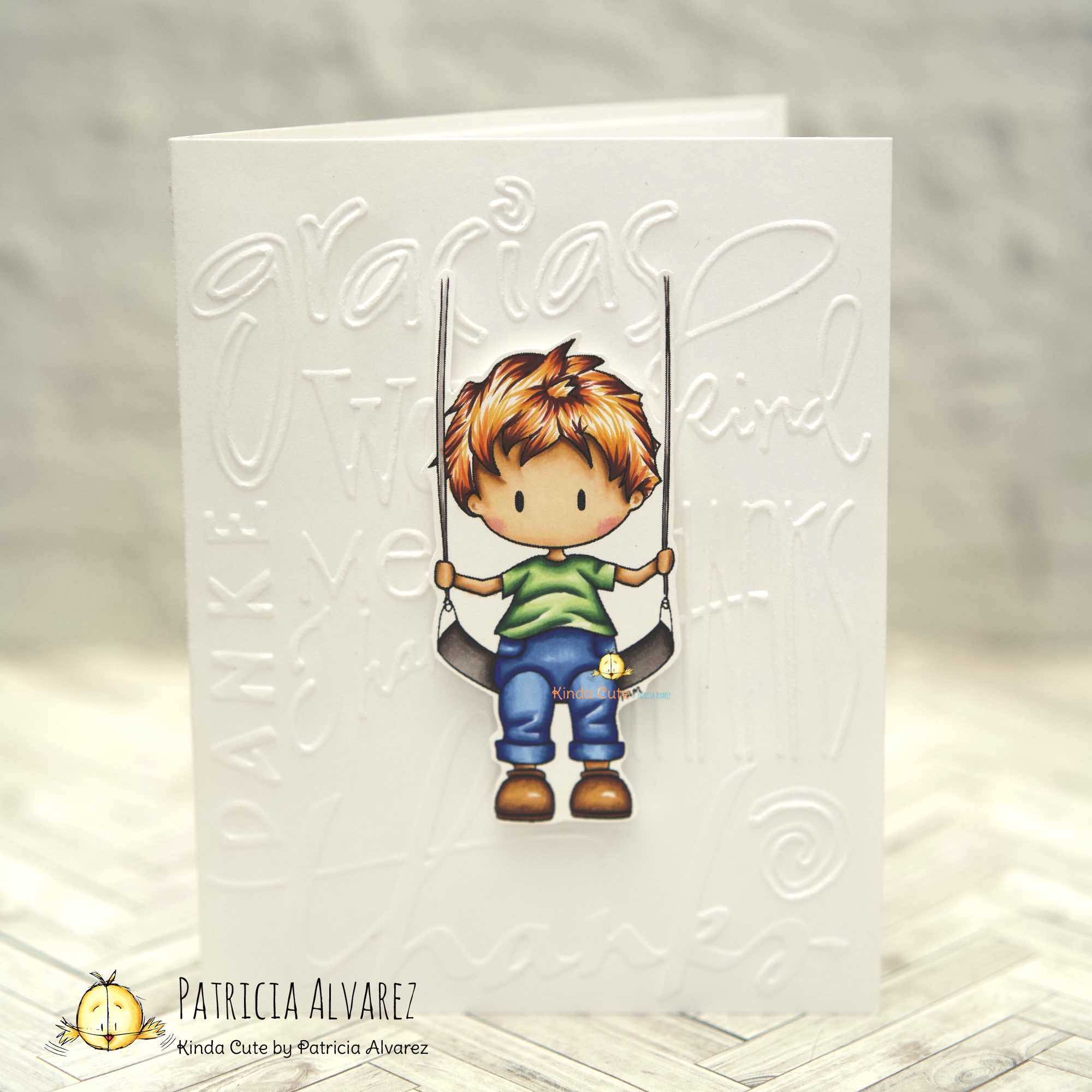 Thank you card with Free digital stamp boy in Swing by Kinda Cute by Patricia Alvarez